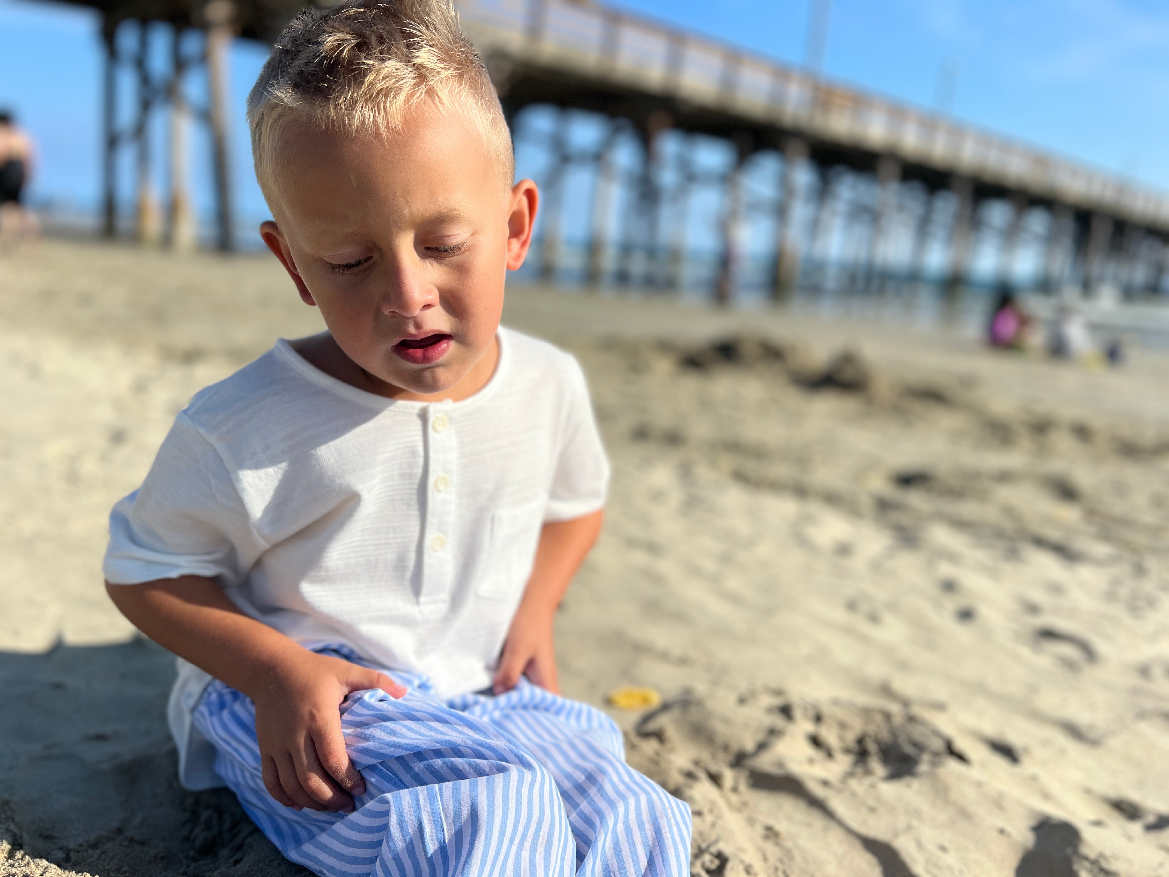 Boys' White Ribbed Henley Tee